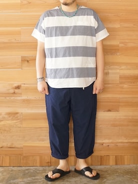 「weac.（ウィークス）のアイテム（トップス）」を使った、yoheiさん（メンズ・175cm）の夏コーディネート