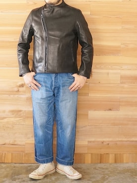 「オールスター」｜「アイテム（ライダースジャケット）」を使った、yoheiさん（メンズ・175cm）の夏コーディネート