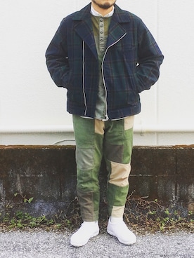 「アイテム（ライダースジャケット、グリーン系）」を使った、yoheiさん（メンズ・175cm）の秋コーディネート