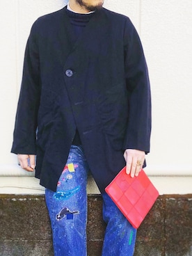 「アイテム（クラッチバッグ、レッド系）」を使った、yoheiさん（メンズ・175cm）の冬コーディネート