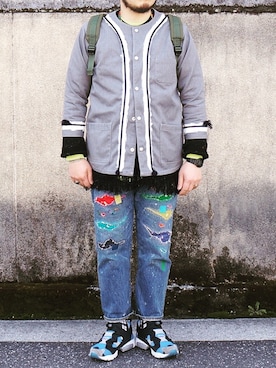 「ベースボールシャツ」｜「アイテム（ノーカラージャケット）」を使った、yoheiさん（メンズ・175cm）の春コーディネート