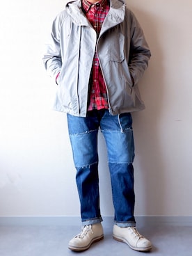 「アイテム（ライダースジャケット、シルバー系）」を使った、yoheiさん（メンズ・175cm）の冬コーディネート