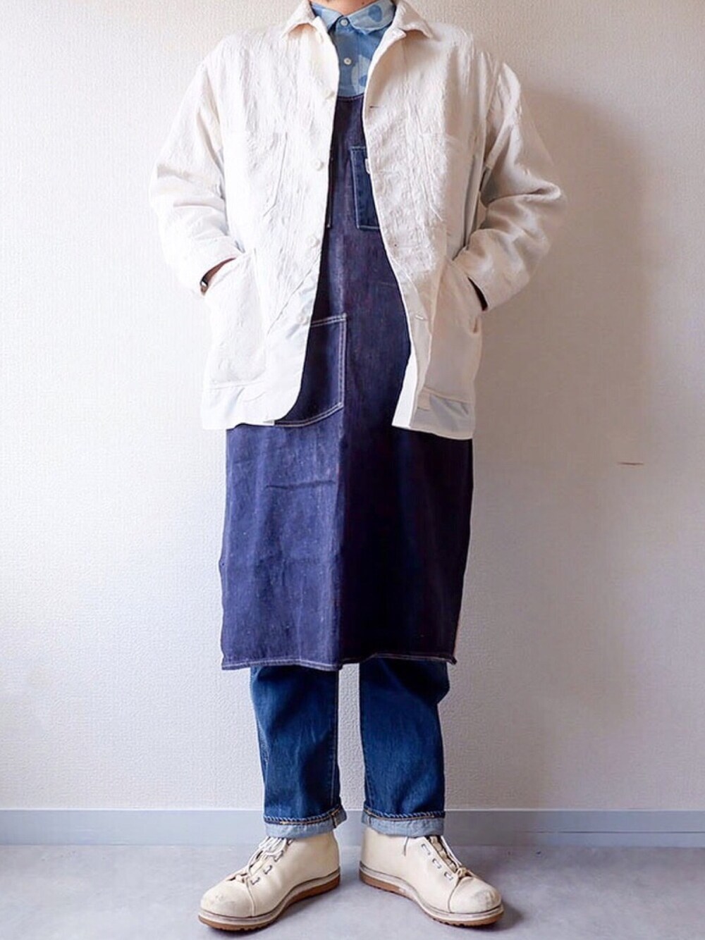 「大人カジュアル、カジュアル、ブルーナボイン、今日のコーデ、今日の服、古着MIX」｜「BRUNABOINNEのアイテム（ジャケット/アウター、ホワイト系）」を使った、yoheiさん（メンズ・175cm）の冬コーディネートの1枚目の写真