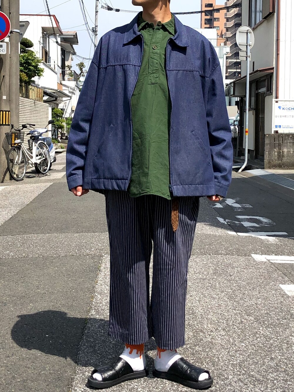 「今日のコーデ、今日の服、古着、古着コーデ、ルーズシルエット、ワイドデニム、ミリタリー」｜「usedのアイテム（デニムジャケット、ブルー系）」を使った、yoheiさん（メンズ・175cm）の春コーディネートの1枚目の写真