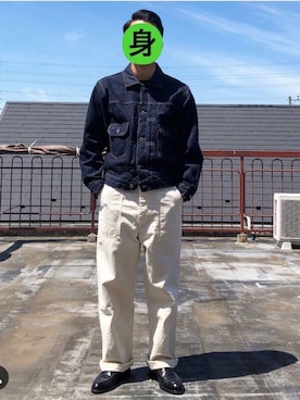 「LEVI'S VINTAGE CLOTHING（リーバイスビンテージクロージング）の【Begin6月号掲載】LEVI'S(R) VINTAGE CLOTHING 1953モデル TYPE II トラッカージャケット RIGID（デニムジャケット、ブルー系）」を使った、身につけてなんぼさん（メンズ・170cm）の春コーディネート