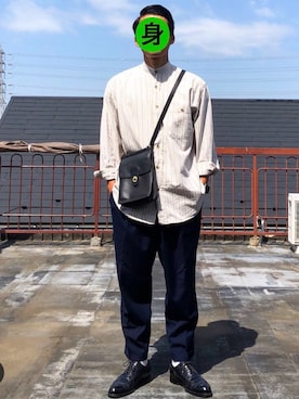 「古着のアイテム（シャツ/ブラウス、ベージュ系）」を使った、身につけてなんぼさん（メンズ・170cm）の春コーディネート