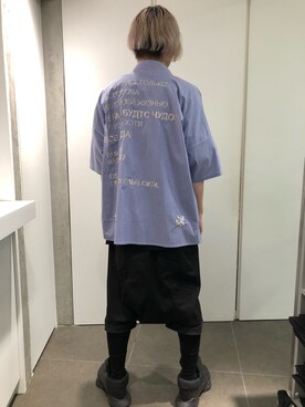 「DANKE SCHON（ダンケシェーン）のDankeSchone/ダンケシェーン/Stripe Albert S/S SHIRTS(ショートスリーブシャツ)（シャツ/ブラウス）」を使った、ハヤカワカイさん（メンズ・173cm）の夏コーディネート