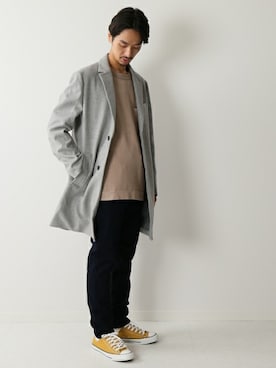 「JOURNAL STANDARD（ジャーナルスタンダード）のアイテム（チェスターコート）」を使った、HIRANAKAさん（メンズ・174cm）の秋コーディネート
