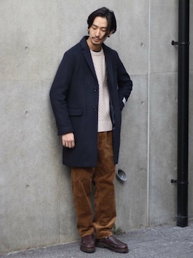 「JOURNAL STANDARD（ジャーナルスタンダード）のアイテム（チェスターコート）」を使った、HIRANAKAさん（メンズ・174cm）の秋コーディネート