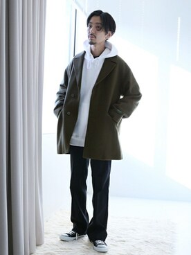 「JOURNAL STANDARD（ジャーナルスタンダード）のアイテム（チェスターコート）」を使った、HIRANAKAさん（メンズ・174cm）の秋コーディネート