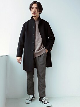 「JOURNAL STANDARD（ジャーナルスタンダード）のアイテム（チェスターコート）」を使った、HIRANAKAさん（メンズ・174cm）の冬コーディネート