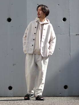 「JOURNAL STANDARD relume（ジャーナルスタンダード　レリューム）のアイテム（ノーカラージャケット）」を使った、HIRANAKAさん（メンズ・174cm）の冬コーディネート