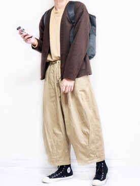 「アイテム（カーディガン/ボレロ、ブラウン系）」を使った、ダイチさん（メンズ・168cm）の秋コーディネート