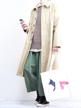 「トートバック」｜「アイテム（ステンカラーコート）」を使った、ダイチさん（メンズ・168cm）の冬コーディネート