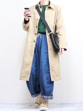 「VANQUISH（ヴァンキッシュ）のアイテム（ステンカラーコート）」を使った、ダイチさん（メンズ・168cm）の春コーディネート