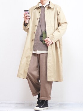 「VANQUISH（ヴァンキッシュ）のアイテム（ステンカラーコート）」を使った、ダイチさん（メンズ・168cm）の春コーディネート