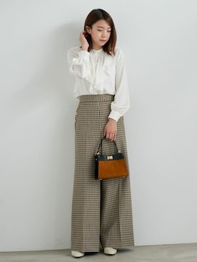 ガンクラブチェックワイドパンツを使った人気ファッション