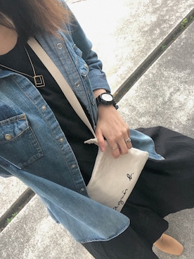 「Ungrid（アングリッド）のリメイクポケットデニムシャツ（シャツ/ブラウス、ブルー系）」を使った、n a a a ❁さん（レディース・162cm）の夏コーディネート