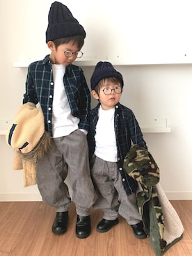 「DENIM DUNGAREE（デニムダンガリー）のアイテム（モッズコート）」を使った、Nana…Haku…‪‪さん（キッズ・110cm）の冬コーディネート