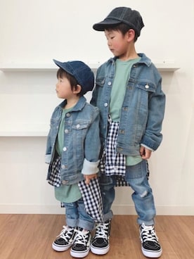 「H&M（エイチ・アンド・エム）のアイテム（デニムジャケット）」を使った、Nana…Haku…‪‪さん（キッズ・110cm）の冬コーディネート