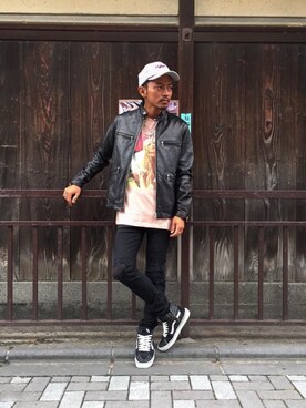「hystericglamour」｜「アイテム（ライダースジャケット）」を使った、京都くんさん（メンズ・172cm）の秋コーディネート