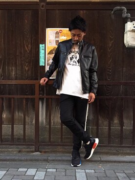 「hystericglamour」｜「アイテム（ライダースジャケット）」を使った、京都くんさん（メンズ・172cm）の秋コーディネート