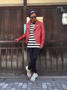 「hystericglamour」｜「アイテム（ライダースジャケット）」を使った、京都くんさん（メンズ・172cm）の秋コーディネート
