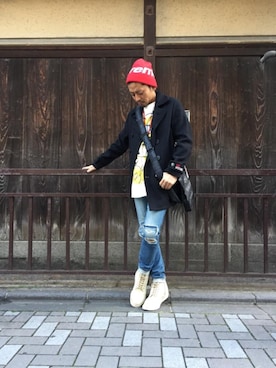 「ショルダーバック」｜「アイテム（ピーコート）」を使った、京都くんさん（メンズ・172cm）の秋コーディネート