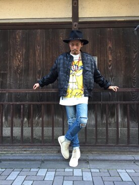 「ビッグサイズコーデ」｜「アイテム（MA-1）」を使った、京都くんさん（メンズ・172cm）の秋コーディネート