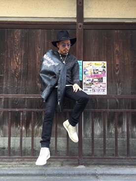 「ビッグサイズコーデ」｜「アイテム（ライダースジャケット）」を使った、京都くんさん（メンズ・172cm）の秋コーディネート