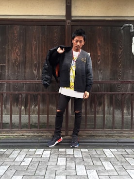 「ビッグサイズコーデ」｜「アイテム（MA-1）」を使った、京都くんさん（メンズ・172cm）の秋コーディネート