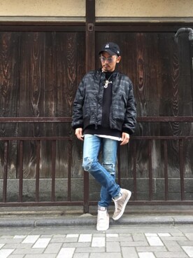 「HYSTERIC GLAMOUR（ヒステリックグラマー）のアイテム（MA-1）」を使った、京都くんさん（メンズ・172cm）の冬コーディネート