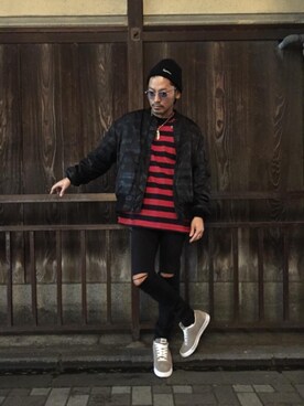 「HYSTERIC GLAMOUR（ヒステリックグラマー）のアイテム（MA-1）」を使った、京都くんさん（メンズ・172cm）の冬コーディネート