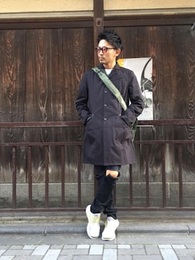 「ビッグサイズコーデ」｜「アイテム（チェスターコート）」を使った、京都くんさん（メンズ・172cm）の冬コーディネート