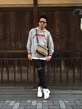 「HYSTERIC GLAMOUR（ヒステリックグラマー）のMETAL LOGO プリント パーカー（パーカー）」を使った、京都くんさん（メンズ・172cm）の春コーディネート