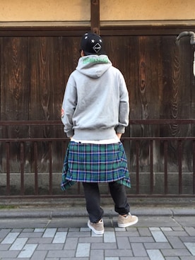 「HYSTERIC GLAMOUR（ヒステリックグラマー）のMETAL LOGO プリント パーカー（パーカー）」を使った、京都くんさん（メンズ・172cm）の春コーディネート