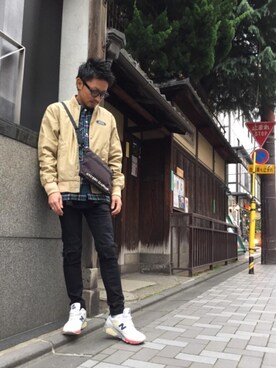「バック」｜「アイテム（ブルゾン）」を使った、京都くんさん（メンズ・172cm）の春コーディネート