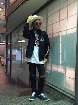「ハットコーデ」｜「アイテム（ブルゾン）」を使った、京都くんさん（メンズ・172cm）の夏コーディネート