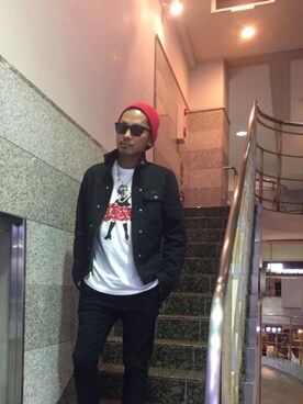 「スラックスパンツ」｜「アイテム（デニムジャケット）」を使った、京都くんさん（メンズ・172cm）の夏コーディネート