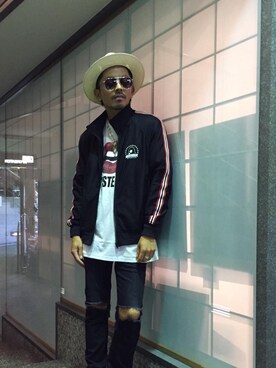 「ハットコーデ」｜「アイテム（ブルゾン）」を使った、京都くんさん（メンズ・172cm）の夏コーディネート