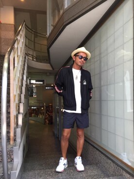 「ハットコーデ」｜「アイテム（ブルゾン）」を使った、京都くんさん（メンズ・172cm）の夏コーディネート
