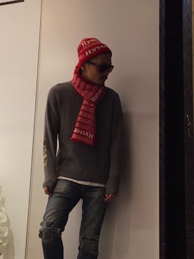 「マフラーコーデ」｜「アイテム（Tシャツ/カットソー）」を使った、京都くんさん（メンズ・172cm）の秋コーディネート