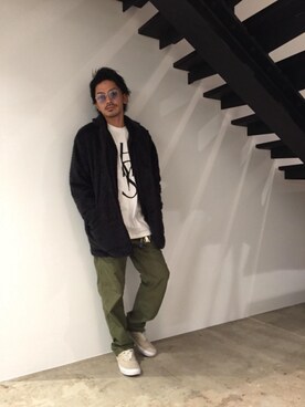 「コラボレーション」｜「アイテム（チェスターコート）」を使った、京都くんさん（メンズ・172cm）の秋コーディネート