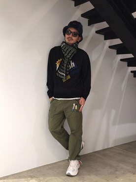 「マフラーコーデ」｜「アイテム（帽子）」を使った、京都くんさん（メンズ・172cm）の秋コーディネート
