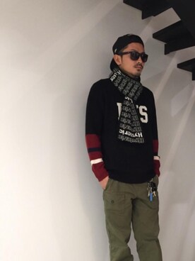 「マフラーコーデ」｜「アイテム（財布/小物）」を使った、京都くんさん（メンズ・172cm）の秋コーディネート