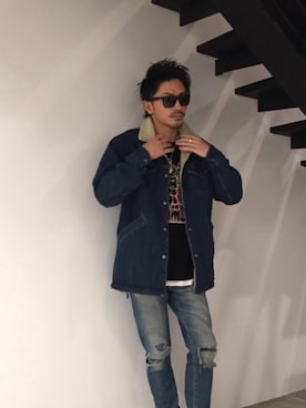 「ランチコート」｜「アイテム（デニムパンツ）」を使った、京都くんさん（メンズ・172cm）の秋コーディネート