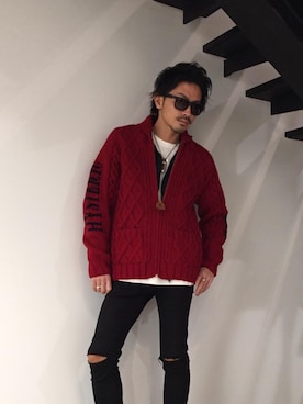 「カウチン」｜「アイテム（ブルゾン）」を使った、京都くんさん（メンズ・172cm）の秋コーディネート