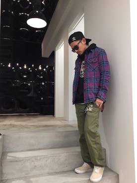 「HYSTERIC GLAMOUR（ヒステリックグラマー）のREVOLUTION SOUNDS刺繍 CPOシャツ（シャツ/ブラウス）」を使った、京都くんさん（メンズ・172cm）の秋コーディネート