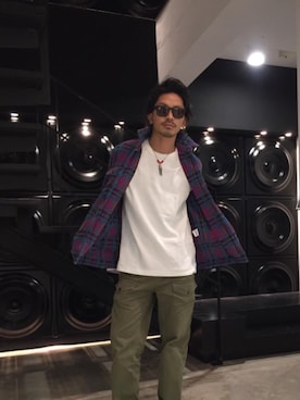 「HYSTERIC GLAMOUR（ヒステリックグラマー）のREVOLUTION SOUNDS刺繍 CPOシャツ（シャツ/ブラウス）」を使った、京都くんさん（メンズ・172cm）の秋コーディネート