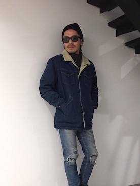 「ランチコート」｜「アイテム（デニムパンツ）」を使った、京都くんさん（メンズ・172cm）の秋コーディネート